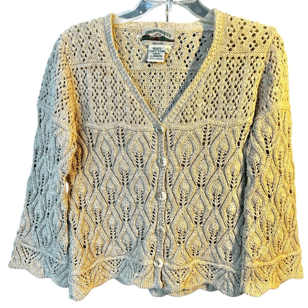 Aran Crafts Cream and Gray Women's Cardigan Sweater